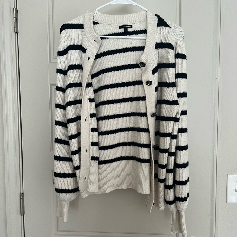 Bejeweled button down stripe cardigan